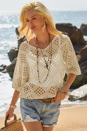 Womens Khaki Summer Short Sleeve Crochet Swimsuit Fisoew