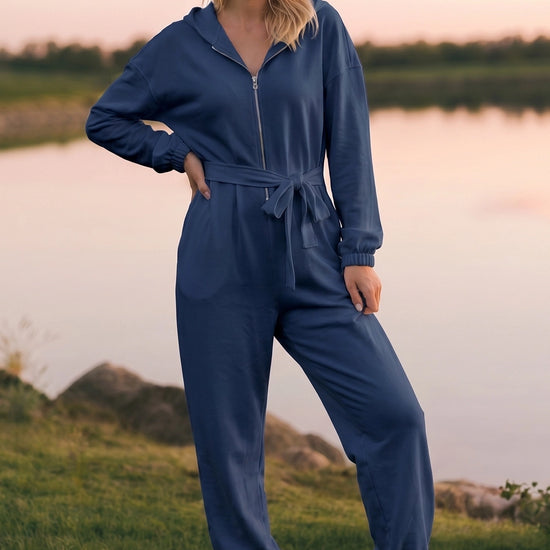 Zip Up Hoodie With Jogger One Piece Jumpsuits - Fisoew