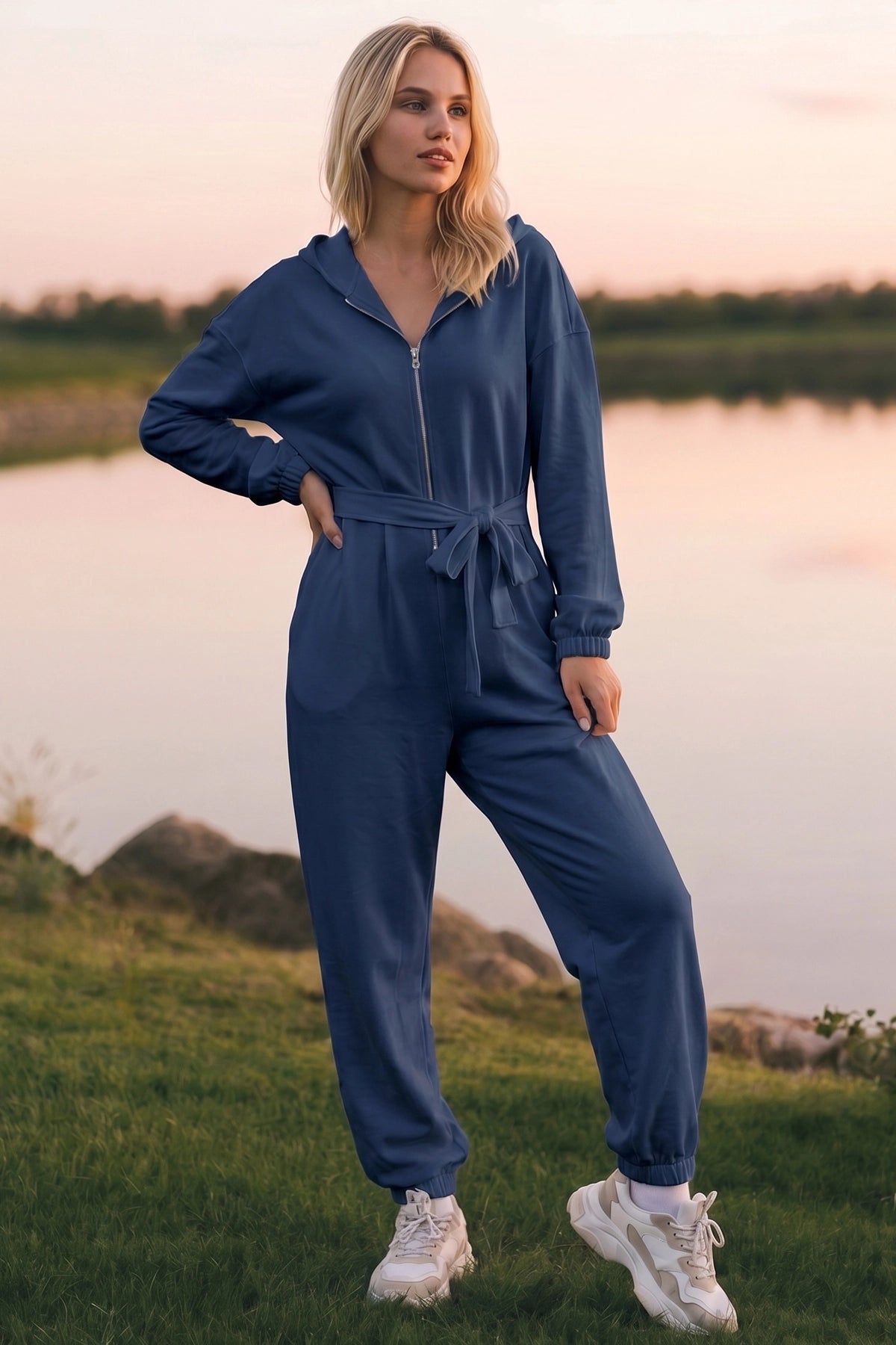 Zip Up Hoodie With Jogger One Piece Jumpsuits - Fisoew