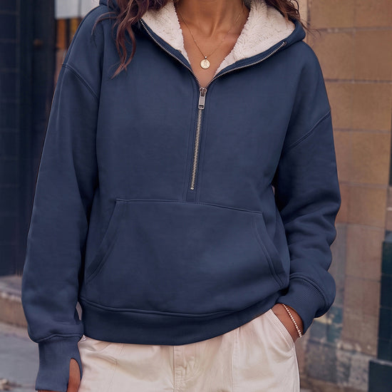Hoodies Half Zip Fuzzy Fleece Sweatshirts - Fisoew