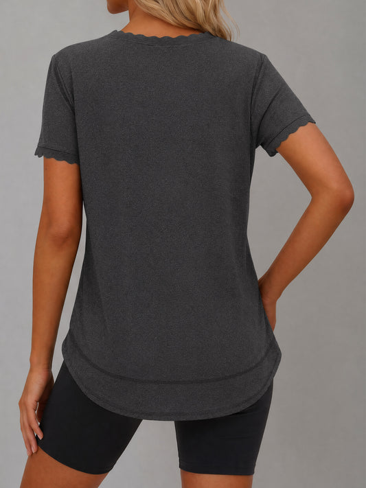Crew Hem Solid Short Sleeve T-Shirts - Fisoew