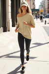 Fisoew Women's Khaki Off The Shoulder Tops Oversized  T-Shirts - Fisoew