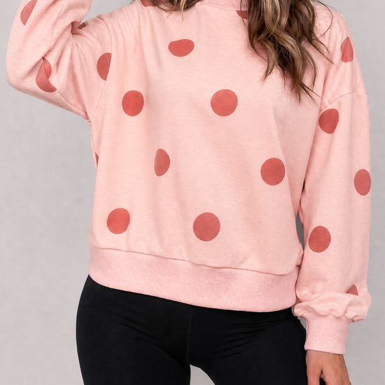 Mock Neck Long Sleeve Polka Dot Sweatshirts - Fisoew