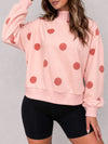 Mock Neck Long Sleeve Polka Dot Sweatshirts - Fisoew