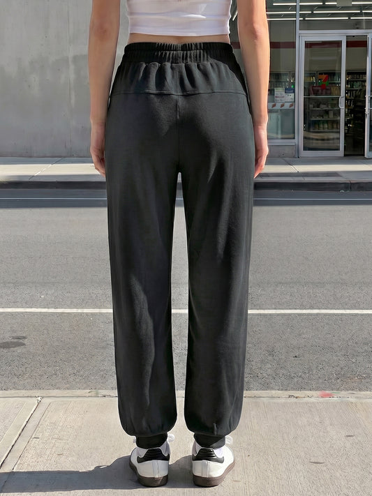 Drawstring Waist Elastic Cuff Joggers - Fisoew