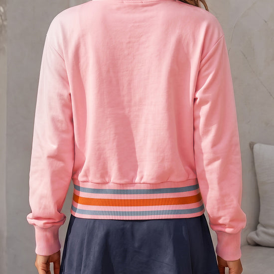 Half Zip Stripe Crop Sweatshirts - Fisoew