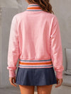 Half Zip Stripe Crop Sweatshirts - Fisoew