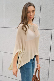 Fisoew Women's Apricot Sheer Lightweight Knit  Poncho Top - Fisoew