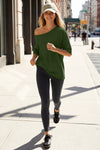 Fisoew Women's Army Green Off The Shoulder Tops Oversized  T-Shirts - Fisoew