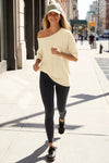 Fisoew Women's Beige Off The Shoulder Tops Oversized  T-Shirts - Fisoew