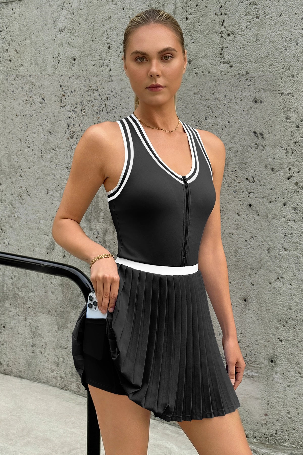 Fisoew Women's Black Tennis Mini Dress - Fisoew