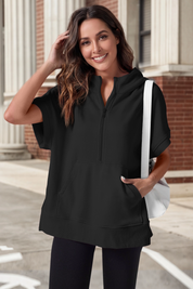Fisoew Women‘s Black Oversized Half Zip Hoodies - Fisoew