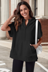 Fisoew Women‘s Black Oversized Half Zip Hoodies