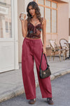 Fisoew Women's Burgundy Barrel Baggy Cargo Pants - Fisoew