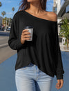 Off Shoulder Solid Long Sleeve T-Shirts - Fisoew