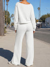 Off-Shoulder Crop Top With Wide-Leg Pants Set - Fisoew