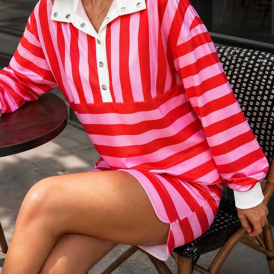 Lapel Neck Buttons Sweatshirt With Short Sets - Fisoew