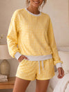 Plaid Sweatshirt With Drawstring Short Sets