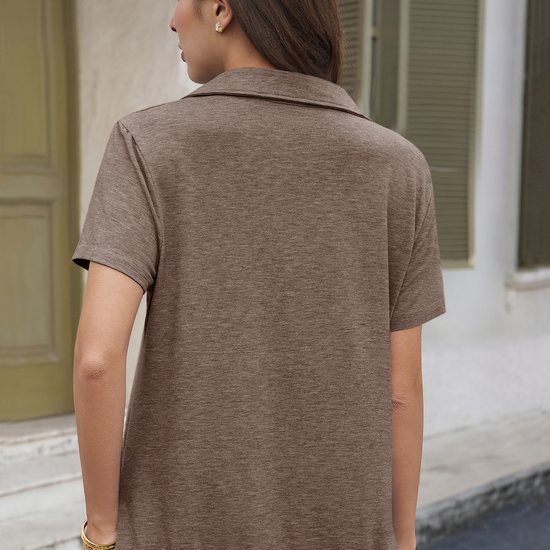 Fisoew Women's Khaki Short Sleeve Polo Shirts - Fisoew