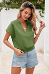 Fisoew Women's Army Green V Neck Cap Sleeve Casual Loose Fit T Shirts - Fisoew