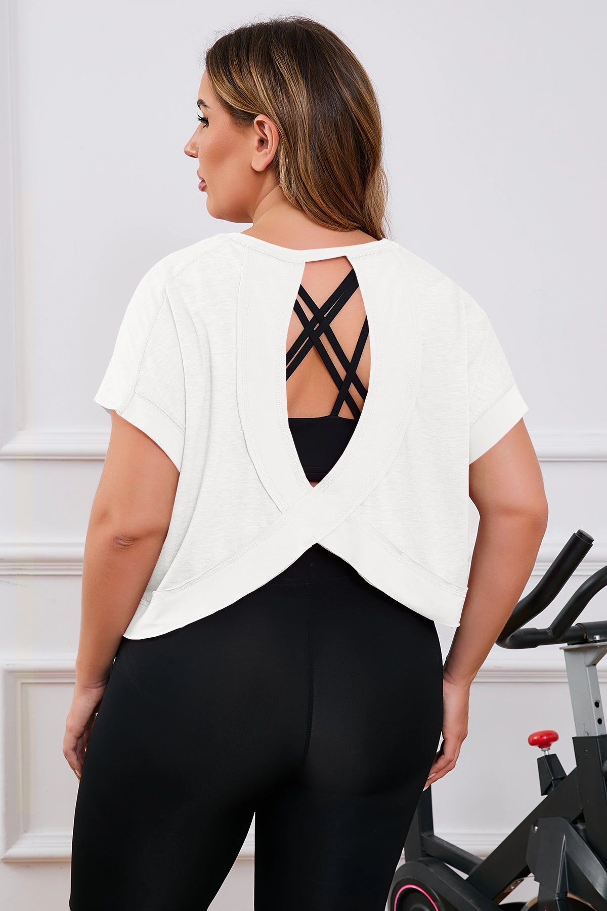 Fisoew Women's White Plus Size Open Back Workout Tops