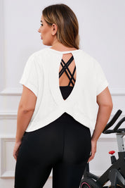 Fisoew Women's White Plus Size Open Back Workout Tops