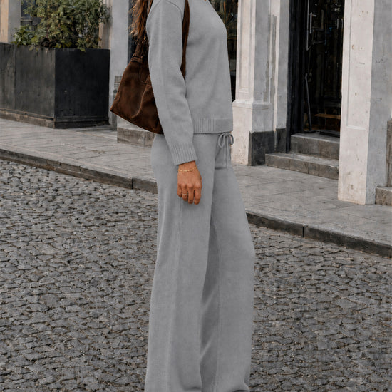 Off-Shoulder Sweaters With Drawstring Pants Set - Fisoew