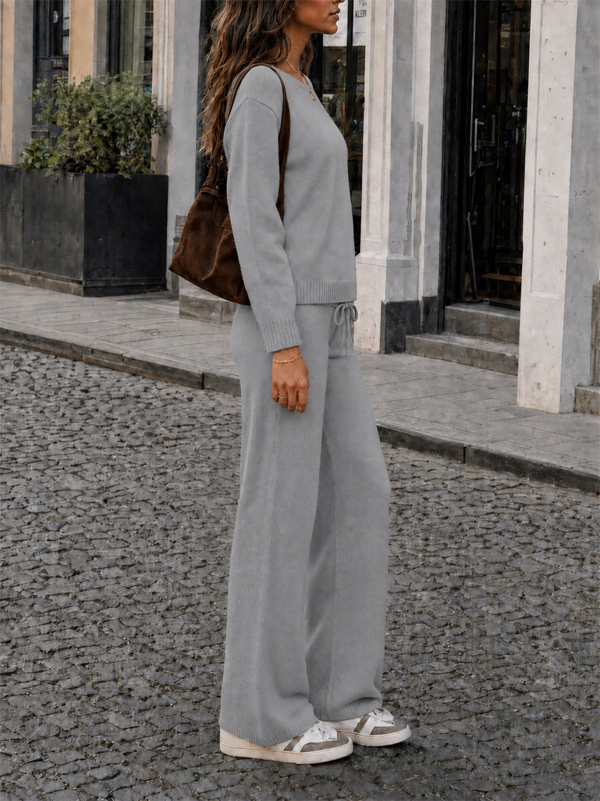 Off-Shoulder Sweaters With Drawstring Pants Set - Fisoew