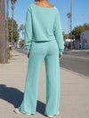 Off-Shoulder Crop Top With Wide-Leg Pants Set - Fisoew