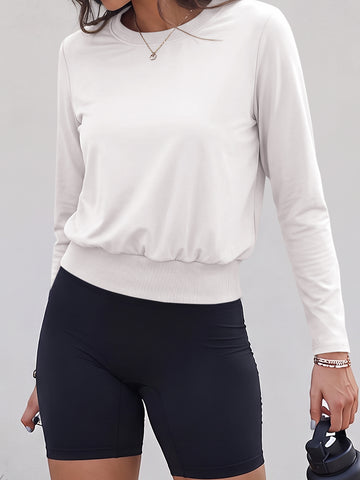 Long Sleeve Elasticity Bottom Cropped Shirts