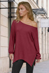 Oversized Off Shoulder Ribbed Knit Tops