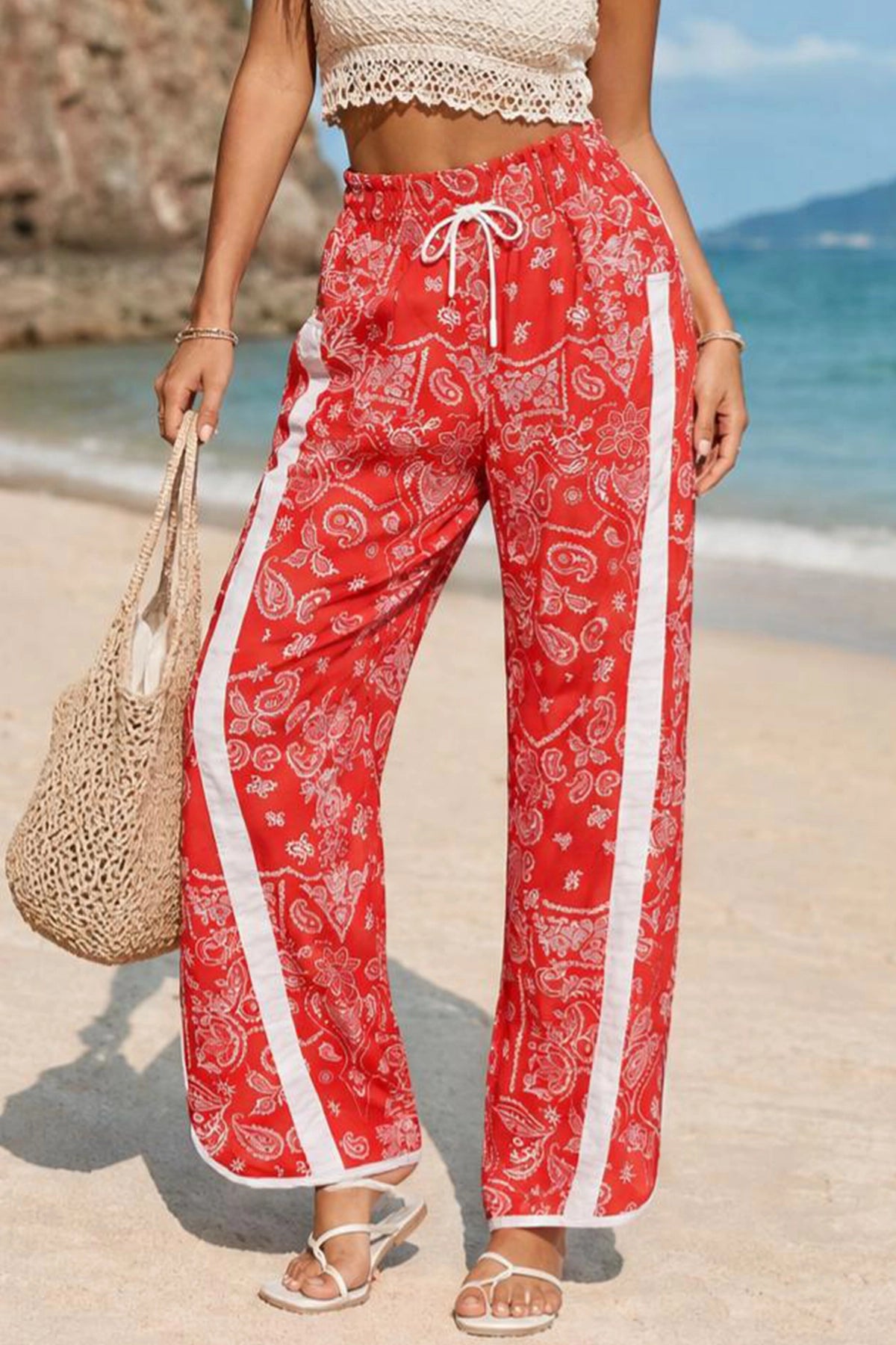 High Waisted Drawstring Elastic Sweatpants - Fisoew