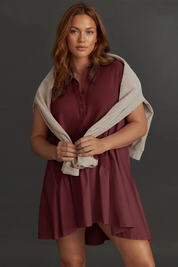 Fisoew Women's Burgundy Oversized Patchwork Mini Dress - Fisoew