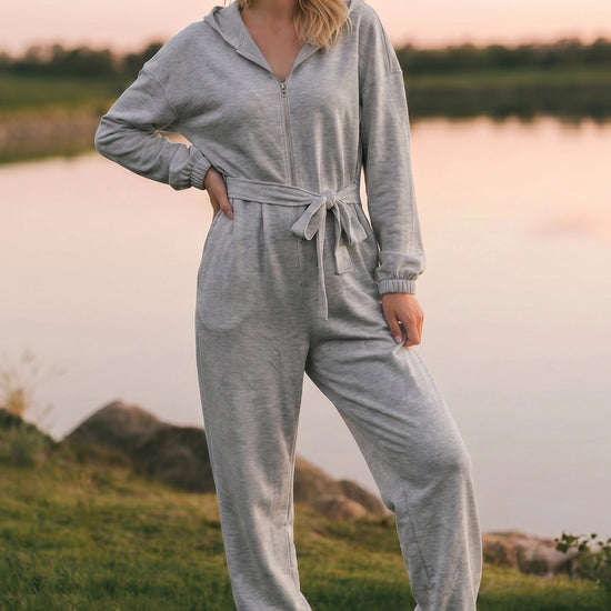 Zip Up Hoodie With Jogger One Piece Jumpsuits - Fisoew