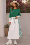 Long Sleeve Striped Drawstring Maxi Dresses
