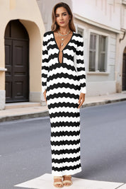 Fisoew Women's White Striped Sexy Crochet Maxi Dress