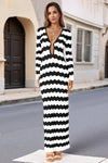 Fisoew Women's White Striped Sexy Crochet Maxi Dress - Fisoew