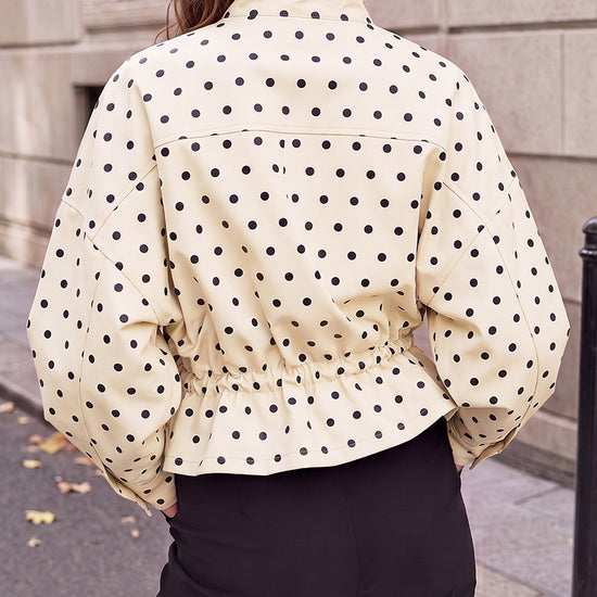 Zip Up Polka Dot Drwatring Jackets - Fisoew