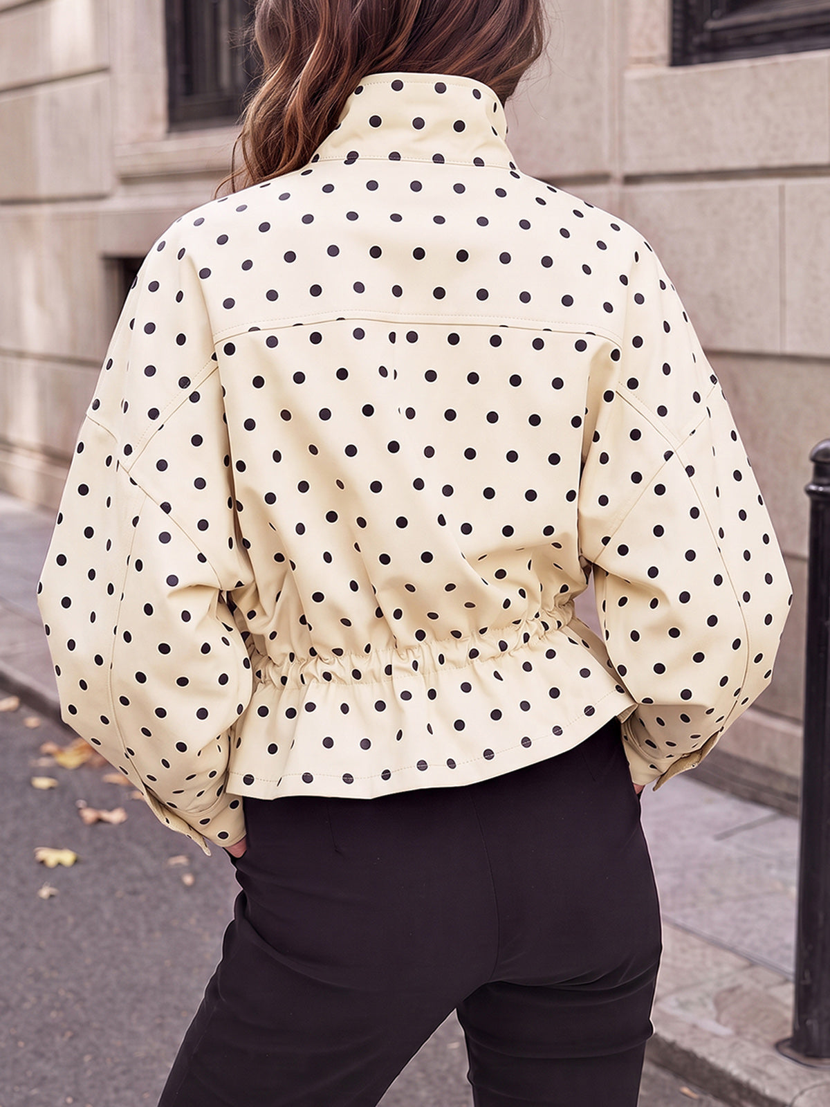 Zip Up Polka Dot Drwatring Jackets - Fisoew