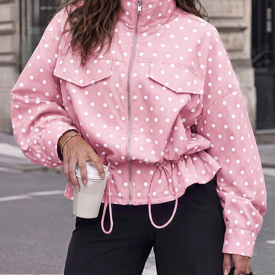 Zip Up Polka Dot Drwatring Jackets - Fisoew