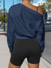 Off Shoulder Elastic Waist Solid Sweatshirts