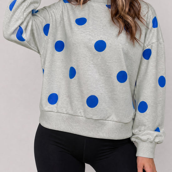 Mock Neck Long Sleeve Polka Dot Sweatshirts - Fisoew