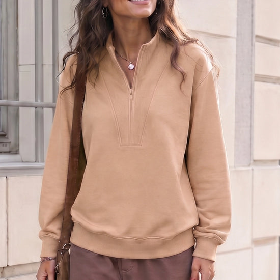 Mock Turtleneck Half Zip Sweatshirts - Fisoew