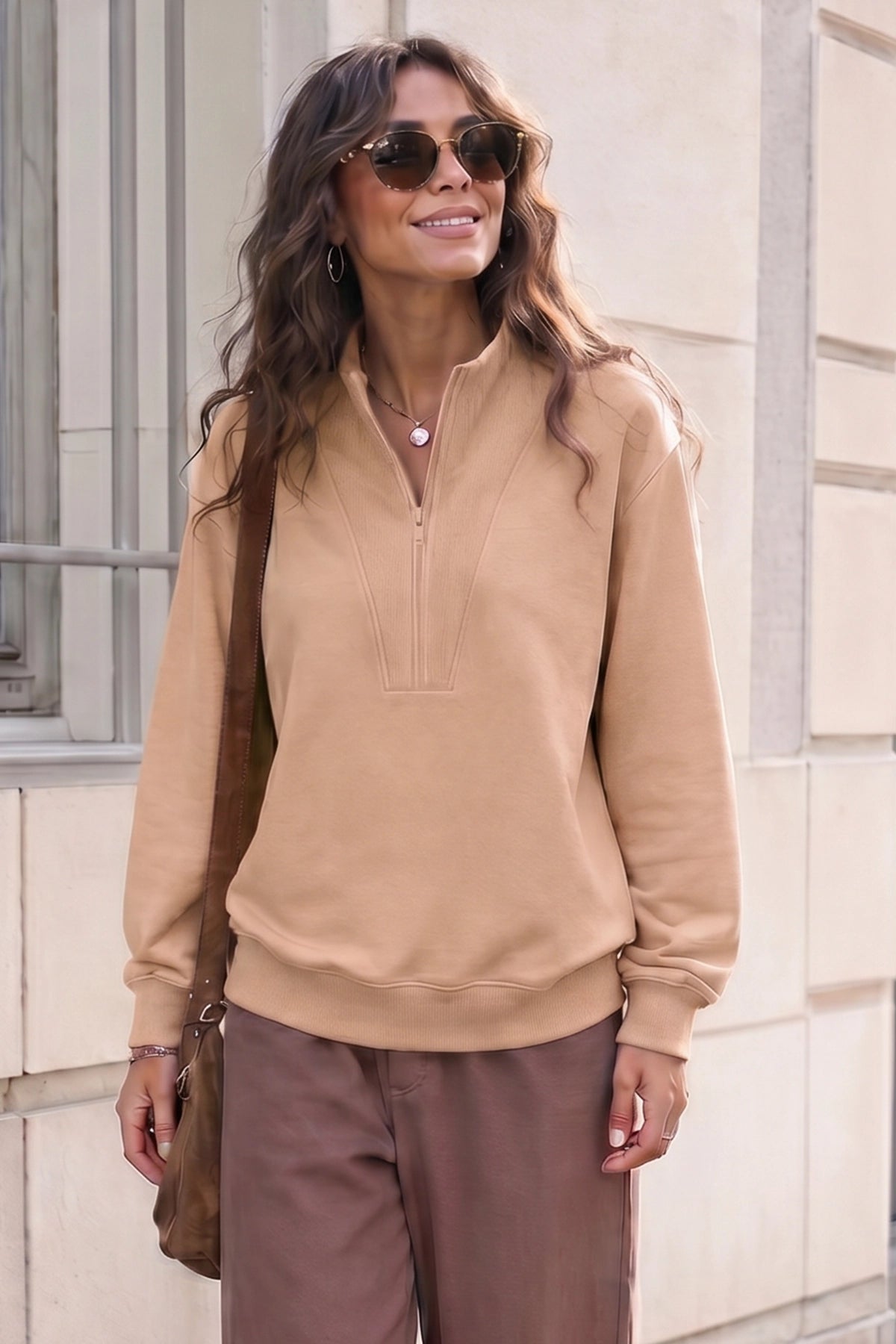 Mock Turtleneck Half Zip Sweatshirts - Fisoew