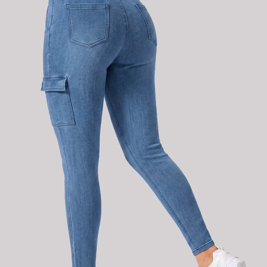 High Waisted Skinny Cargo Jeans - Fisoew