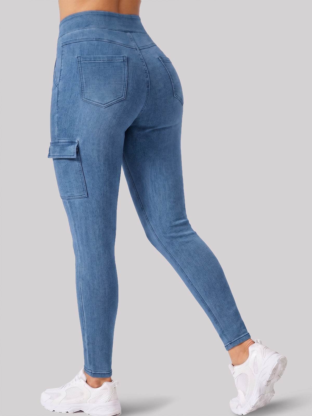 High Waisted Skinny Cargo Jeans - Fisoew