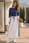 Long Sleeve Striped Drawstring Maxi Dresses