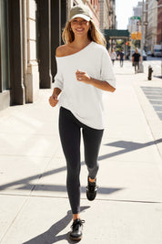 Fisoew Women's White Off The Shoulder Tops Oversized  T-Shirts - Fisoew