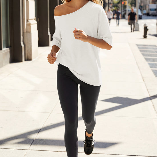 Fisoew Women's White Off The Shoulder Tops Oversized  T-Shirts - Fisoew