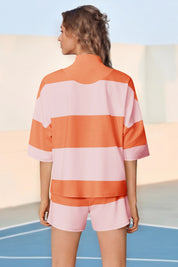 Womens Orange 2 Piece Outfits Striped Sets Fisoew - Fisoew